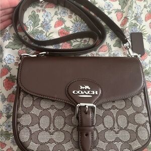 Coach Signature Brown and silver Crossbody Bag